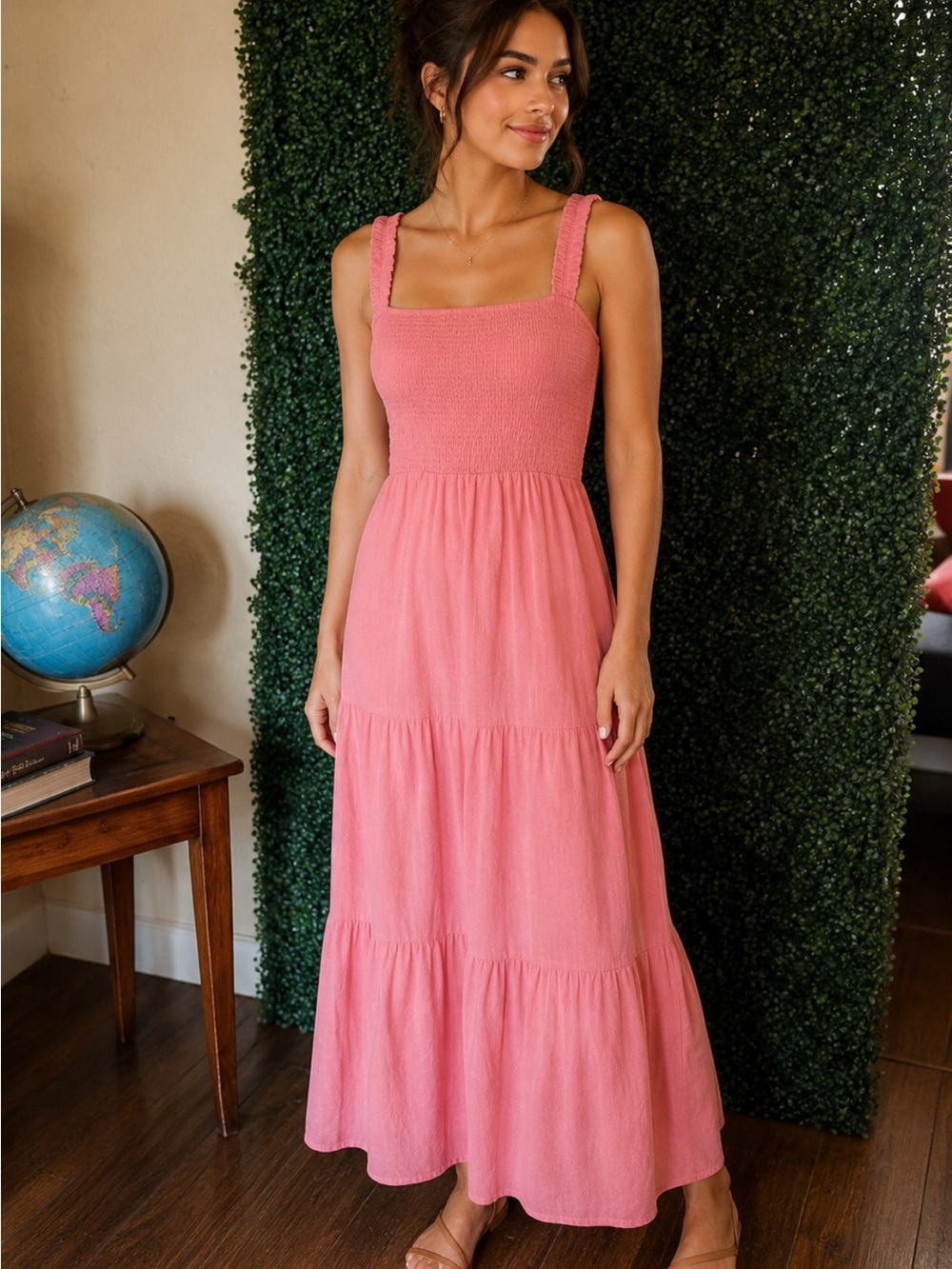 Forever 21 Coral Pink Square-Neck Maxi Dress